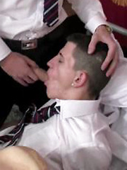 Hungry gay guys seduce their straight classmates and gag on throbbing straight cock