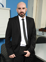 Carlo Cox plays the strict boss with Matteo Valentine